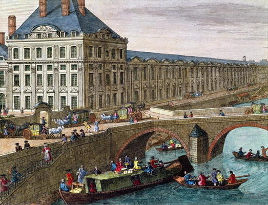 View of the River Seine at Port Royal (coloured engraving) (detail) à Ecole Française, (18ème siècle)