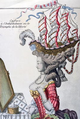 Woman in a Day Dress with a hairstyle 'a la Belle Poule', period of American Independence, 1779-80 ( à Ecole Française, (18ème siècle)