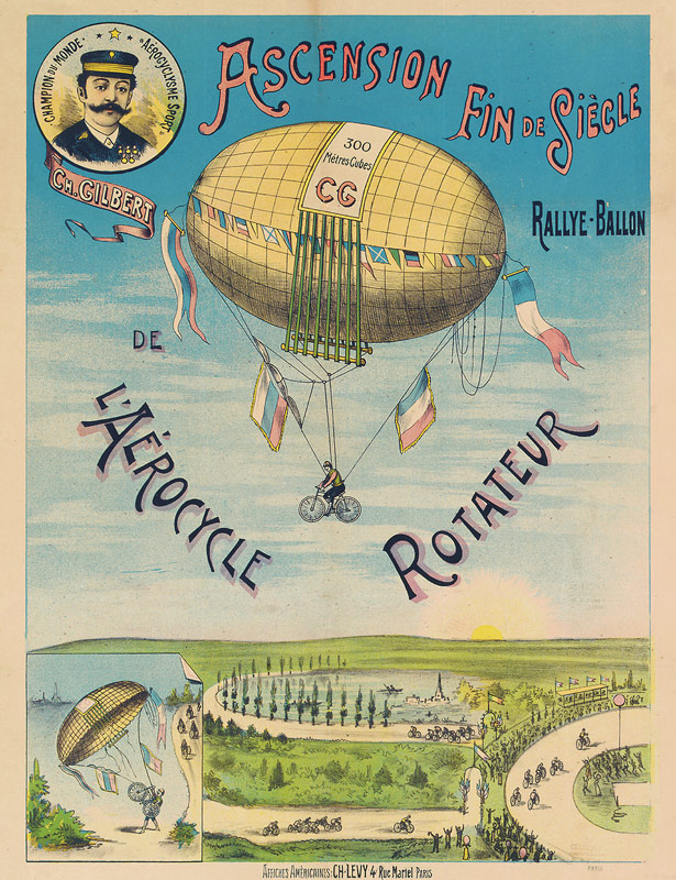 'L'Aerocycle Rotateur', advertising poster for the hot-air balloon bicycle à Ecole Française, (19ème siècle)