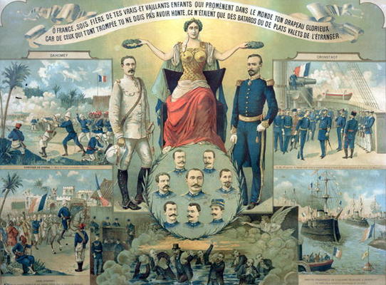 Glorification of the Campaign in Dahomey (Benin) and Cronstadt (colour litho) à Ecole Française, (19ème siècle)