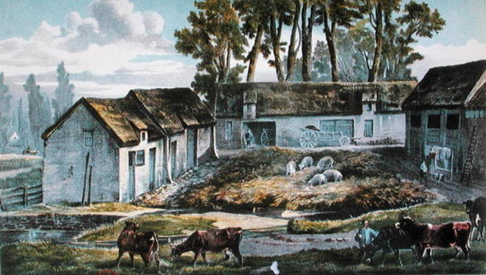 Mr Vandercolme's farm at Armbouts-Cappel (Nord) before the improvement of the manure pit, 1867 (colo à Ecole Française, (19ème siècle)