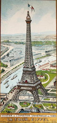 Postcard depicting the Eiffel Tower at the Exposition Universelle, 1889 (colour litho) à Ecole Française, (19ème siècle)