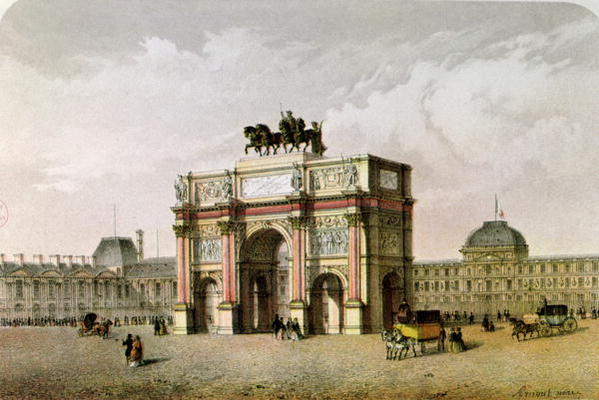Postcard of the Arc de Triomphe du Carrousel, Paris (colour litho) à Ecole Française, (19ème siècle)