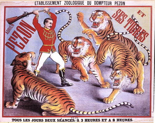 Poster advertising 'Adrien Pezon and his Tigers', c.1897 (colour litho) à Ecole Française, (19ème siècle)