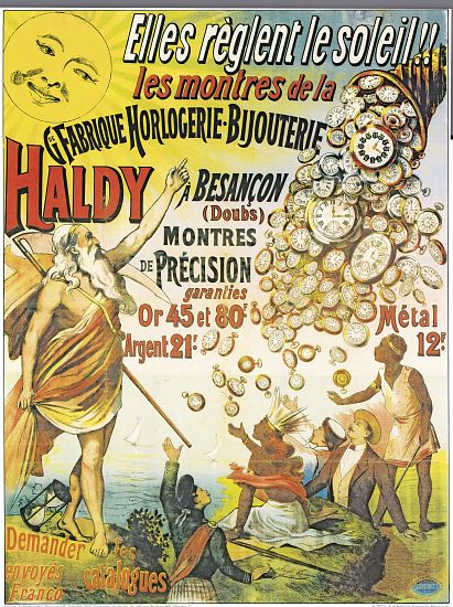 Poster advertising 'Horlogerie-Bijouterie Haldy' à Ecole Française, (19ème siècle)
