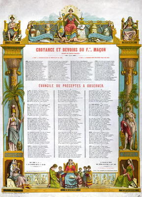 'Table of Beliefs & Duties of a Freemason', 2nd half nineteenth century (colour litho) à Ecole Française, (19ème siècle)