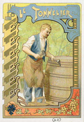 The Cooper, illustration from a book on the crafts, c.1899 (colour litho) à Ecole Française, (19ème siècle)