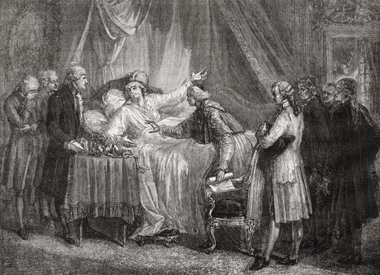 The death of the Comte de Mirabeau (1749-91) in 1791 (litho) à Ecole Française, (19ème siècle)
