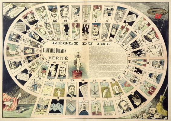 The Dreyfus Affair Game, with portraits of the various individuals involved, late 19th century (colo à Ecole Française, (19ème siècle)