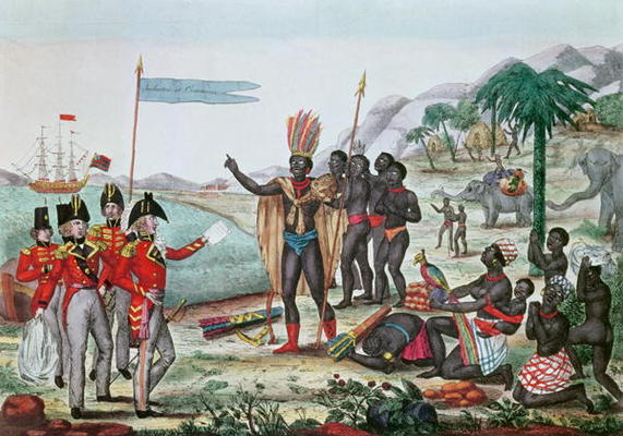 The English informing the Africans about the Treaty of Paris and the abolition of slavery, after 181 à Ecole Française, (19ème siècle)