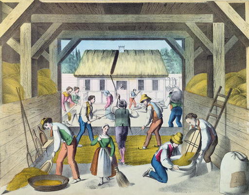 Work in the Farmyard, probably in Eastern France, 2nd half 19th century (colour litho) à Ecole Française, (19ème siècle)