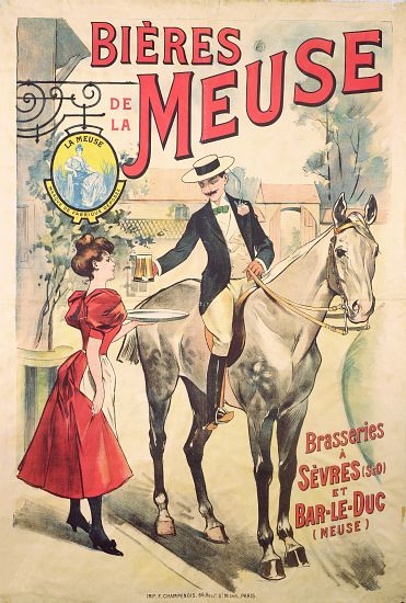 Poster advertising the Bieres de la Meuse at the Brasseries of Sevres and Bar-le-Duc à Ecole Française, (20ème siècle)