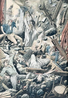 The Horrible Consequences of a Terrible Earthquake in San Francisco, illustration from 'Le Petit Jou à Ecole Française, (20ème siècle)