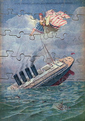 The Sinking of the Lusitania, 7th May 1915, jigsaw puzzle for children (colour litho) à Ecole Française, (20ème siècle)