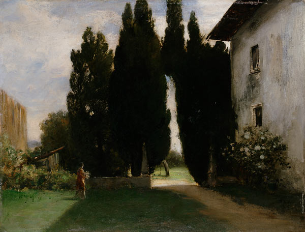 Vor einer italienischen Villa mit Zypressen à Friedrich August Kaulbach