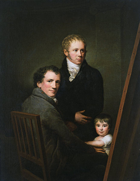 Self portrait with the Foster Daughter Lina Groger and the painter Heinrich Jakob Aldenrath à Friedrich Carl Groger