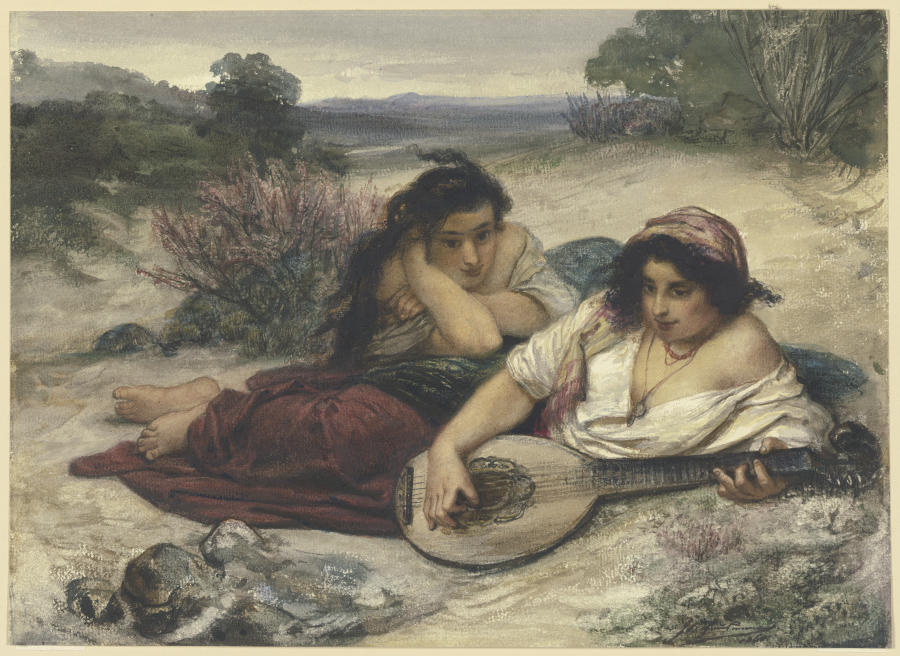 Zwei in der Landschaft lagernde italienische junge Frauen à Friedrich Karl Hausmann