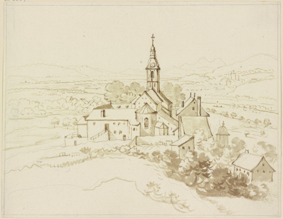 Blick auf eine Anhöhe mit der Stiftskirche Schönenwerd à Friedrich Wilhelm Hirt