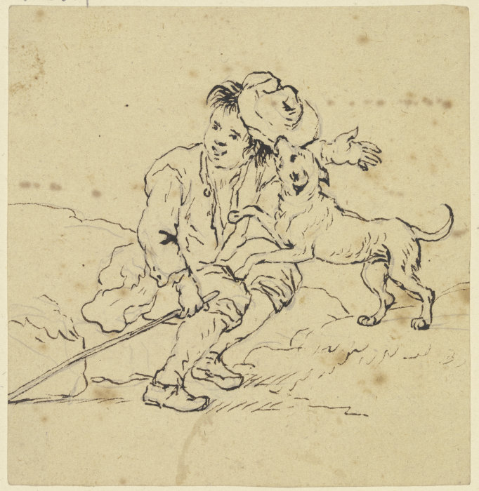 Sitzender Knabe mit einem Hund à Friedrich Wilhelm Hirt