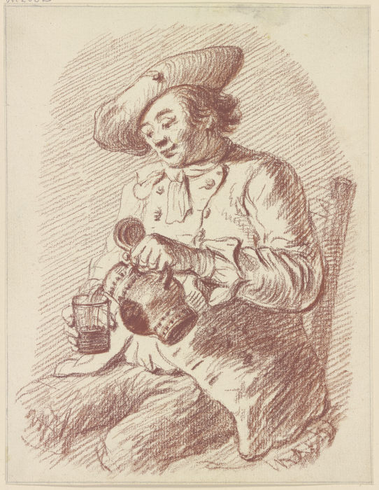 Sitzender Mann, aus einem Krug in ein Glas einschenkend à Friedrich Wilhelm Hirt