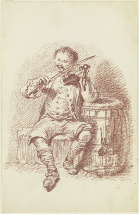 Violinenspieler bei einem Faß sitzend à Friedrich Wilhelm Hirt