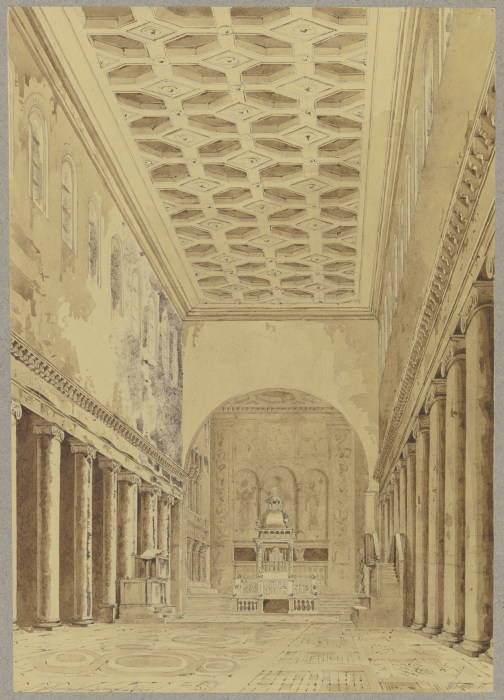 Blick durch das Mittelsschiff zum Altar von S. Lorenzo fuori le mura in Rom à Friedrich Wilhelm Ludwig