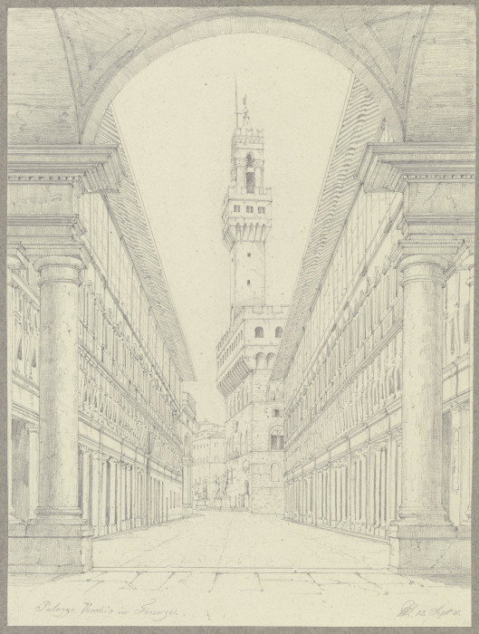 Der Palazzo Vecchio in Florenz vom Hof der Uffizien aus gesehen à Friedrich Wilhelm Ludwig