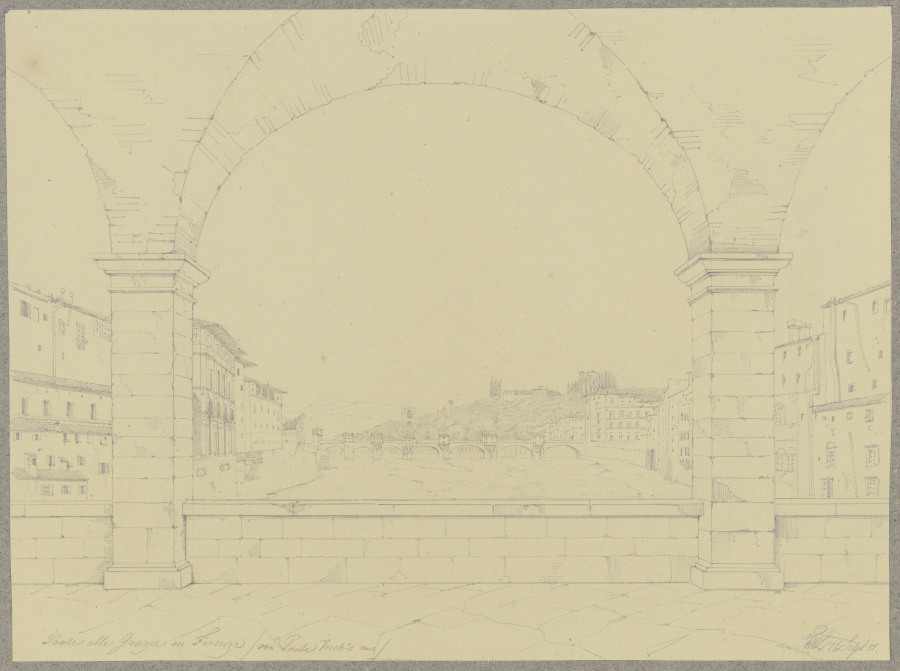 Der Ponte alle Grazie in Florenz, vom Ponto Vecchio aus gesehen à Friedrich Wilhelm Ludwig
