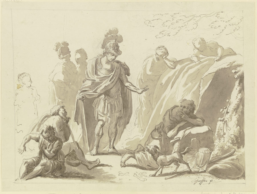 Alexander mit seinem Gefolge vor Diogenes à Friedrich Wilhelm Schäfer