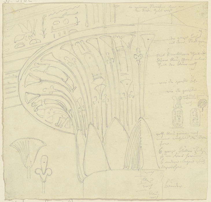 Ägyptisches Kapitell, einen mit Hieroglyphen beschrifteten Architrav tragend à Friedrich Maximilian Hessemer
