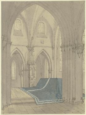 Blick in den Altarraum der 1889 abgegangenen Kirche des Klaraklosters in Heilbronn