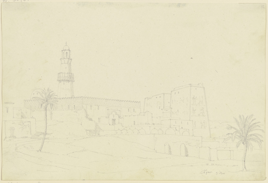 Horustempel und Moschee in Edfu à Friedrich Maximilian Hessemer