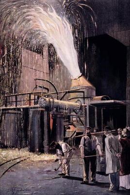 The Bessemer process for the mass-production of steel, developed by Sir Henry Bessemer (1813-98) (co