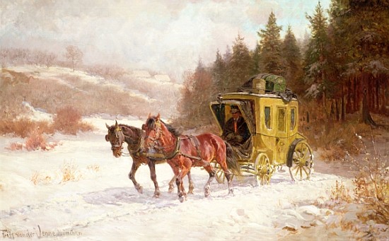 The Post Coach in the Snow à Fritz van der Venne