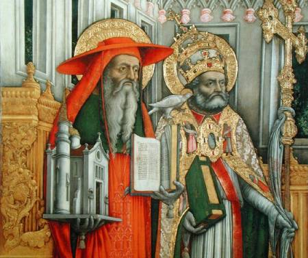 St. Jerome and St. Gregory, detail of left panel from The Virgin Enthroned with Saints Jerome, Grego à G. Vivarini