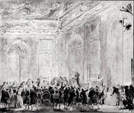 Scene with a Sale of Paintings à Gabriel de Saint-Aubin