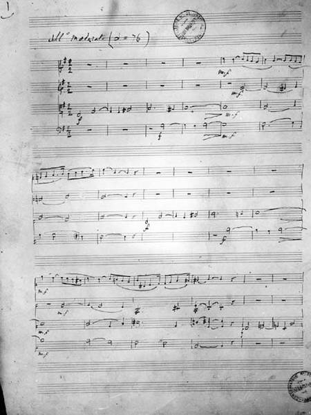 Music Score for a String quartet, Opus 121 à Gabriel Faure