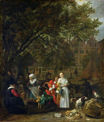 A Herb Market in Amsterdam (oil on canvas) à Gabriel Metsu
