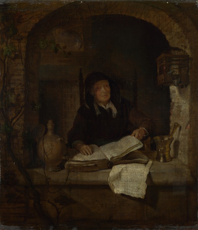 An Old Woman with a Book à Gabriel Metsu