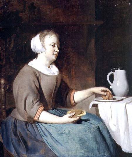 Portrait of a Girl Seated at a Table à Gabriel Metsu