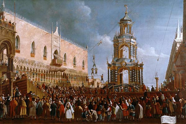 The Festival of Giovedi Grasso in the Piazzetta of San Marco, Venice à Gabriele Bella