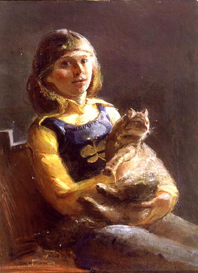 Girl with Cat (oil on canvas)  à Gail  Schulman