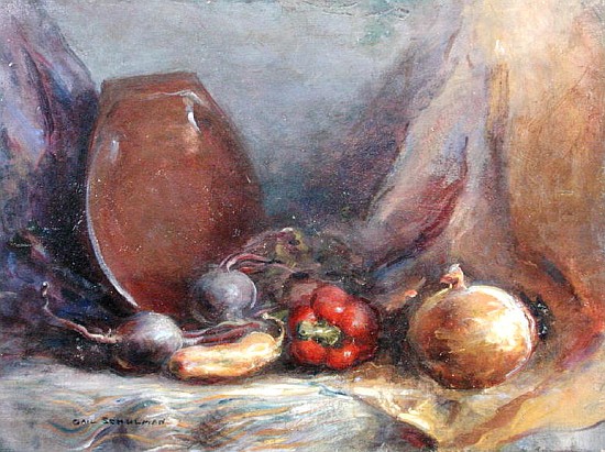 Onion and Peppers (oil on canvas)  à Gail  Schulman
