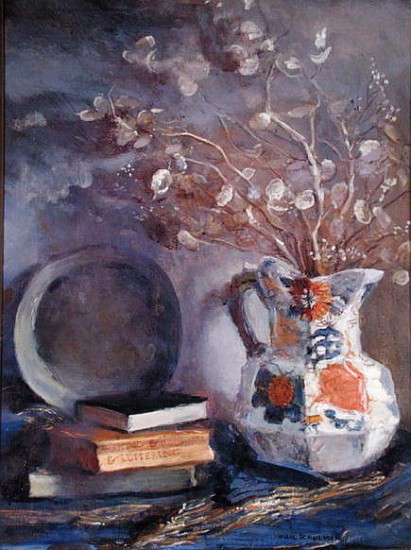 Still Life - Books with Pitcher (oil on canvas)  à Gail  Schulman