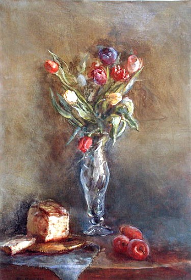 Tulips with Cake and Apples (oil on canvas)  à Gail  Schulman