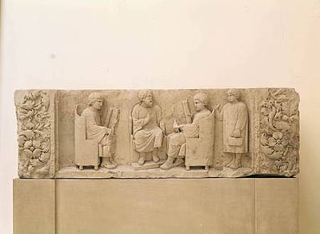 Relief depicting a school scene, from Neumagen à Gallo-Roman