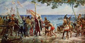 The disembarkation of Christopher Colombus on the Island of Guanahani in 1492