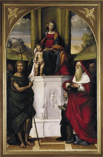 Thronende Maria mit Kind, Heiligen und der Stifterin Ludovica Trotti à Garofalo