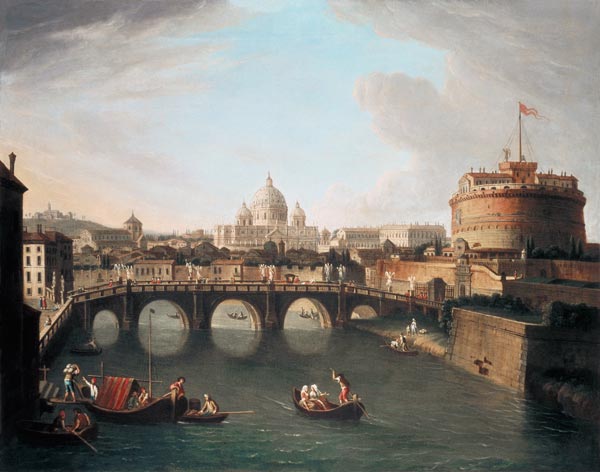 A View of Rome with the Bridge and Castel St. Angelo by the Tiber à Gaspar Adriaens van Wittel