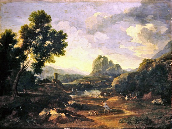 Landscape with hunter and dogs à Gaspard Poussin Dughet